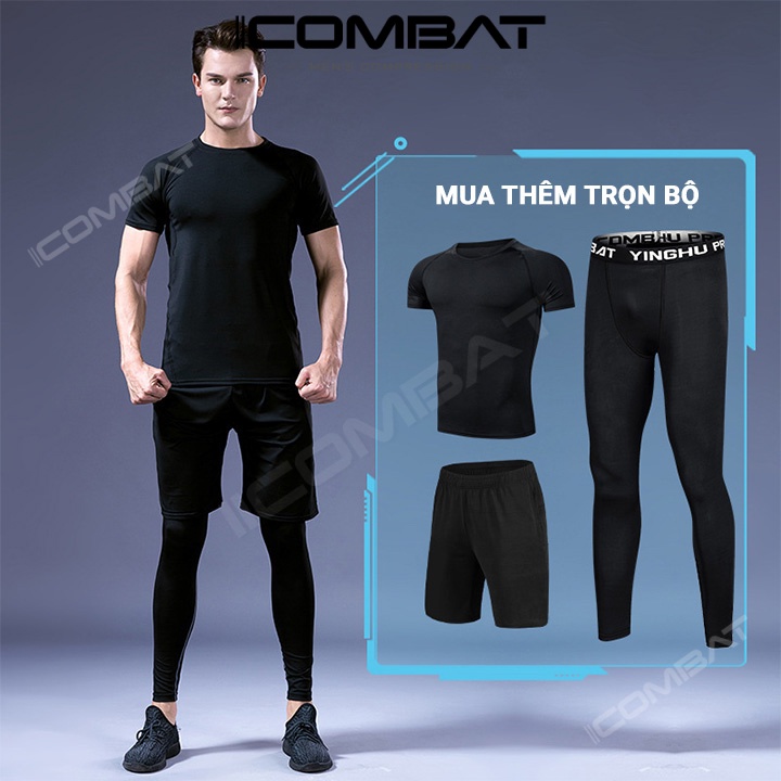 iiCOMBAT Áo Thể Thao Nam Tập Gym Cao Cấp Vải Coolmax Full đen - Áo Fitness Coat nam thoáng mát nhanh khô