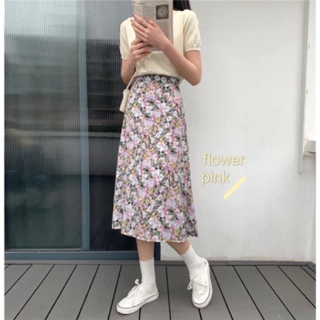 Chân váy dài hoa nhí, chân váy hoa cúc vải voan mặc nhẹ siêu mát | BigBuy360 - bigbuy360.vn