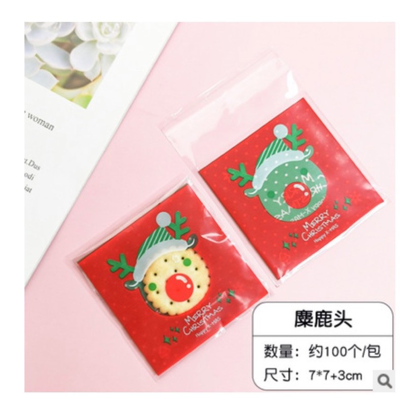Set 10 túi kiếng đựng bánh cookie, quà tặng ông già Noel xanh lá 7 x 7 cm