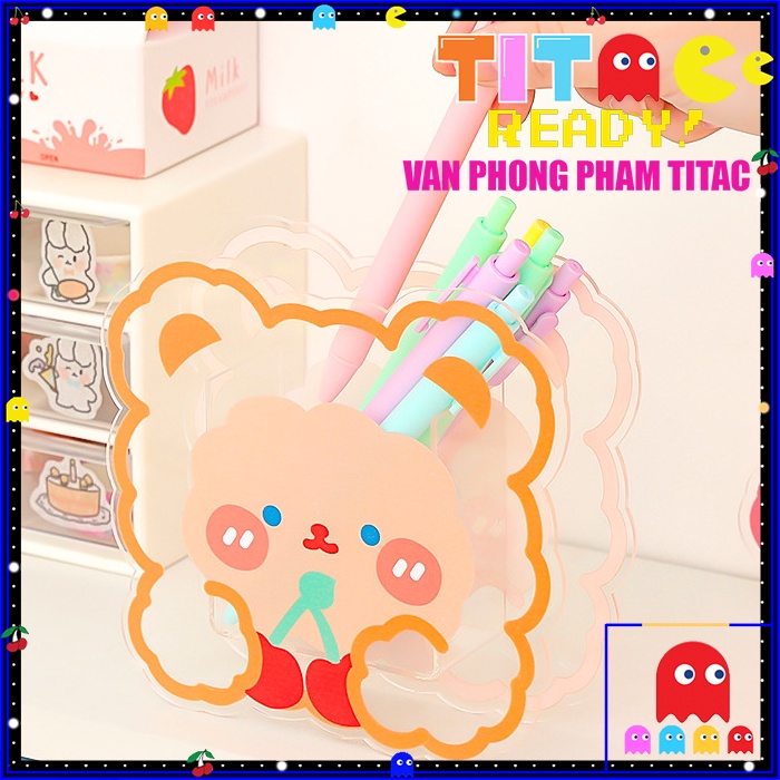 Hộp Đựng Bút/Đồ Trang Điểm Để Bàn Đa Năng Trong Suốt Họa Tiết Hoạt Hình Dễ Thương