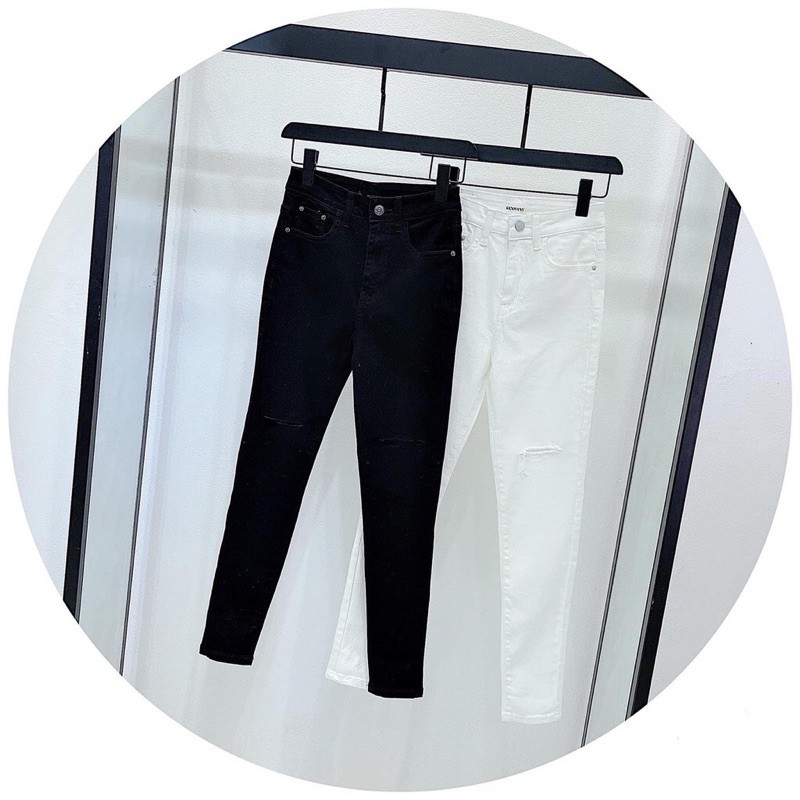 quần jean rách gối 2 màu đen trắng