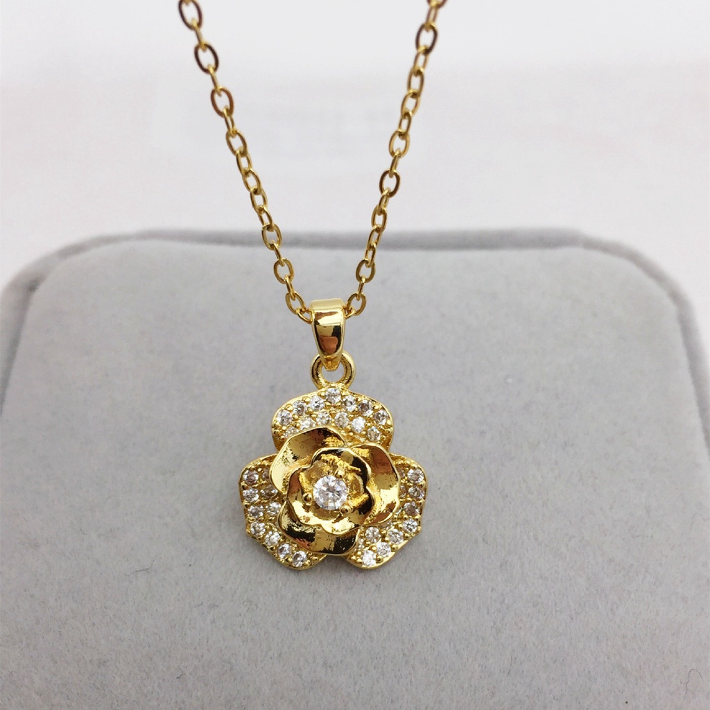 [Không đen gỉ] Dây chuyền thép titan mạ vàng mặt hoa hồng vàng TB547