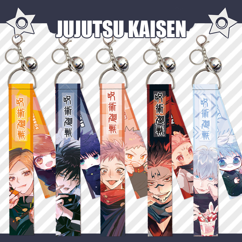 Si JUJUTSU KAISEN Móc Chìa Khóa Có Dây Ruy Băng Và Chuông Anime Yuji Gojo Satoru Hai Mặt