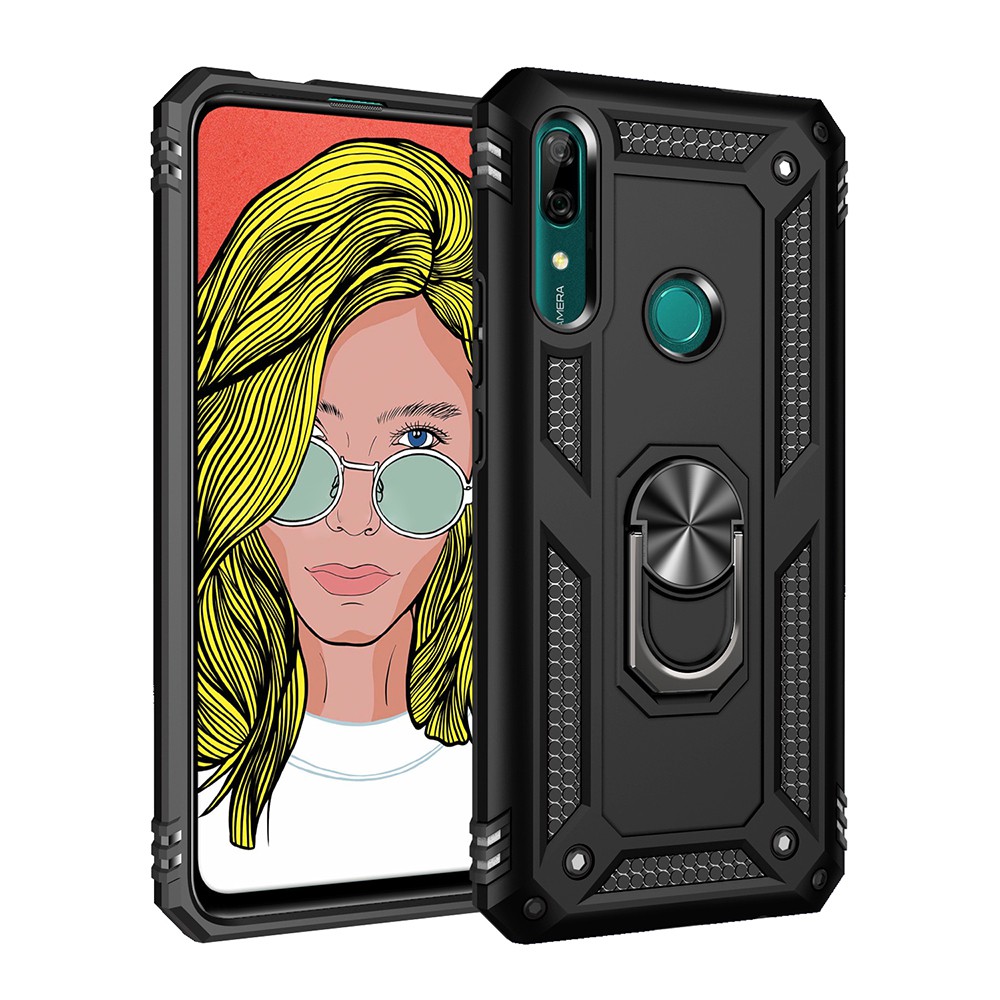 Ốp lưng Huawei Nova 3e P30 Lite Y7 Pro Y9 Prime 2019 chống sốc 2 lớp kèm nhẫn iring làm giá đỡ