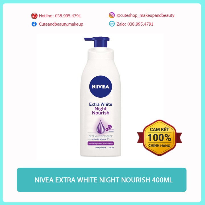 [CHÍNH HÃNG - CÓ VIDEO] Dưỡng thể dưỡng trắng chuyên sâu ban đêm Nivea Extra White Night Nourish 400ml