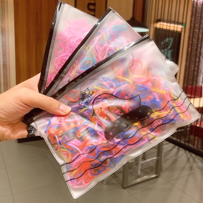 Túi zip 500 dây thun cột tóc/chun buộc tóc cao su nhiều màu cho bé gái có dây kéo tiện lợi dùng cả năm