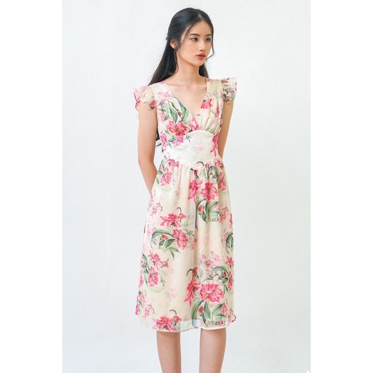 Forever Füsun | Đầm DEMETER 100% viscose tay cánh tiên phong cách fairy cottage - Hoa nhiệt đới