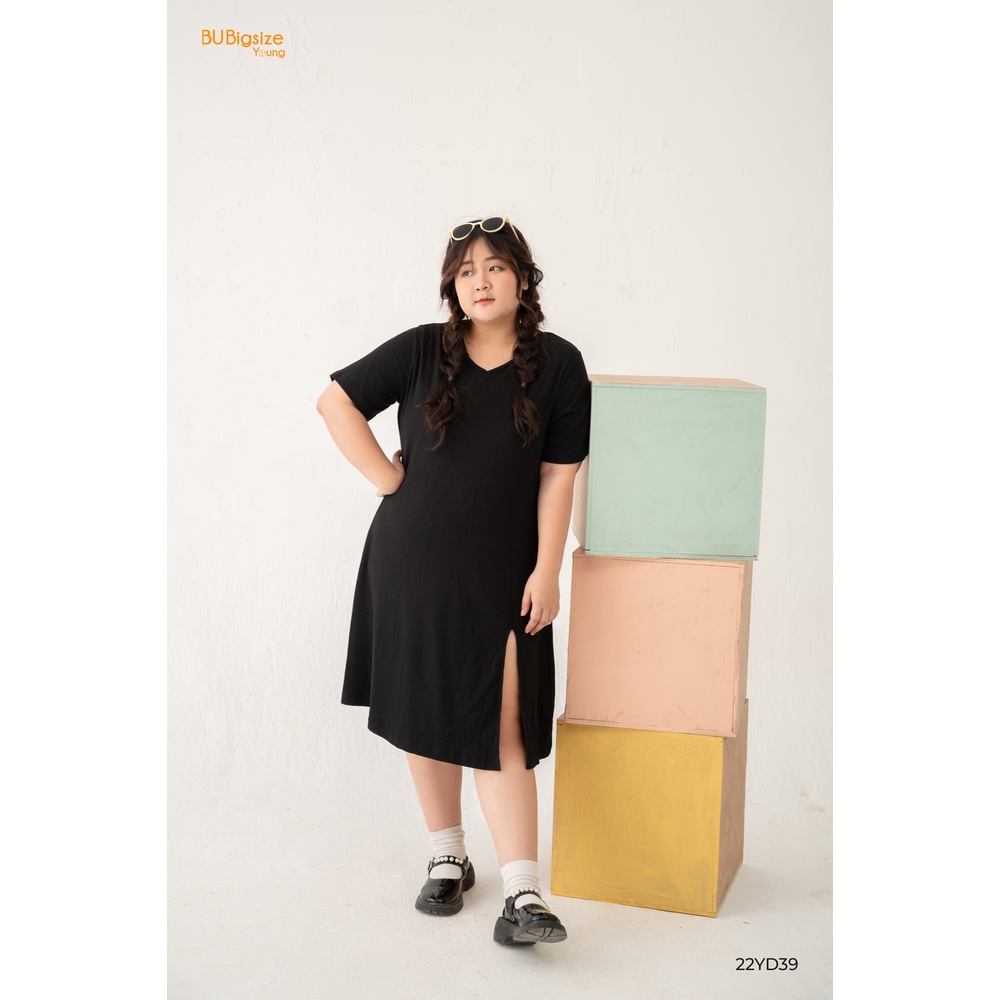 Đầm thun dáng dài cổ tim xẻ gấu BIGSIZE  - 22YD39 -