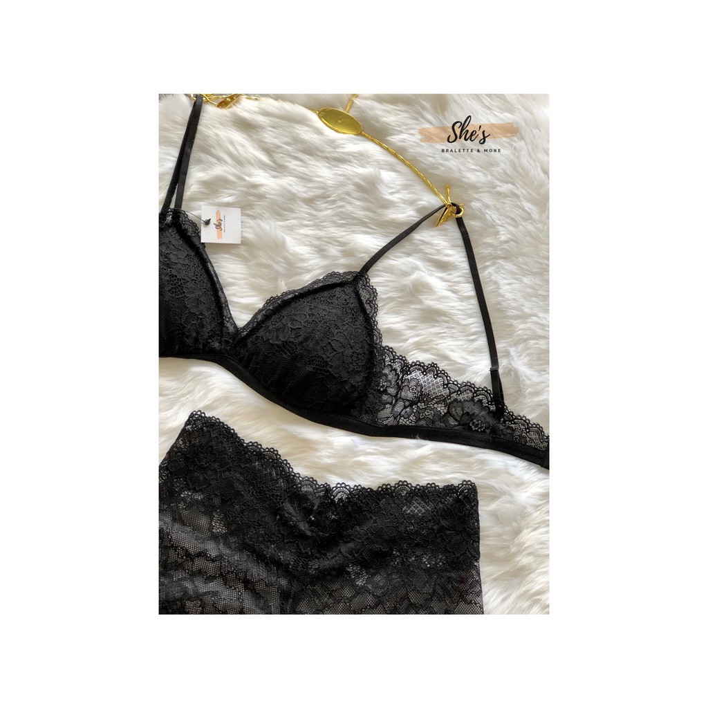 Bộ đồ lót, Set Bralette ren có mút mỏng, không gọng mix quần cạp cao hàng thiết kế siêu đẹp