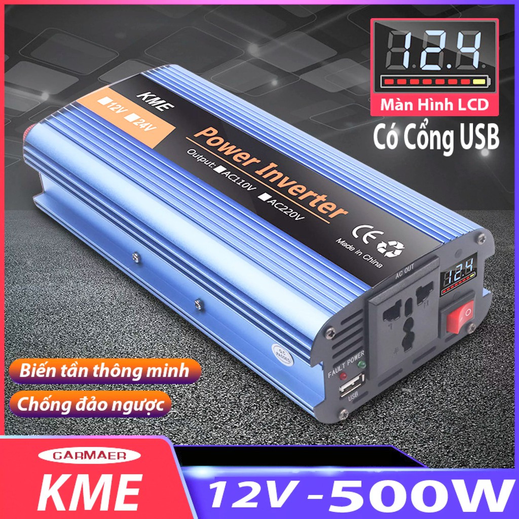 Bộ Kích Điện 12V sang 220V 500W Hiệu KME xịn vỏ Nhôm Quạt tản nhiệt