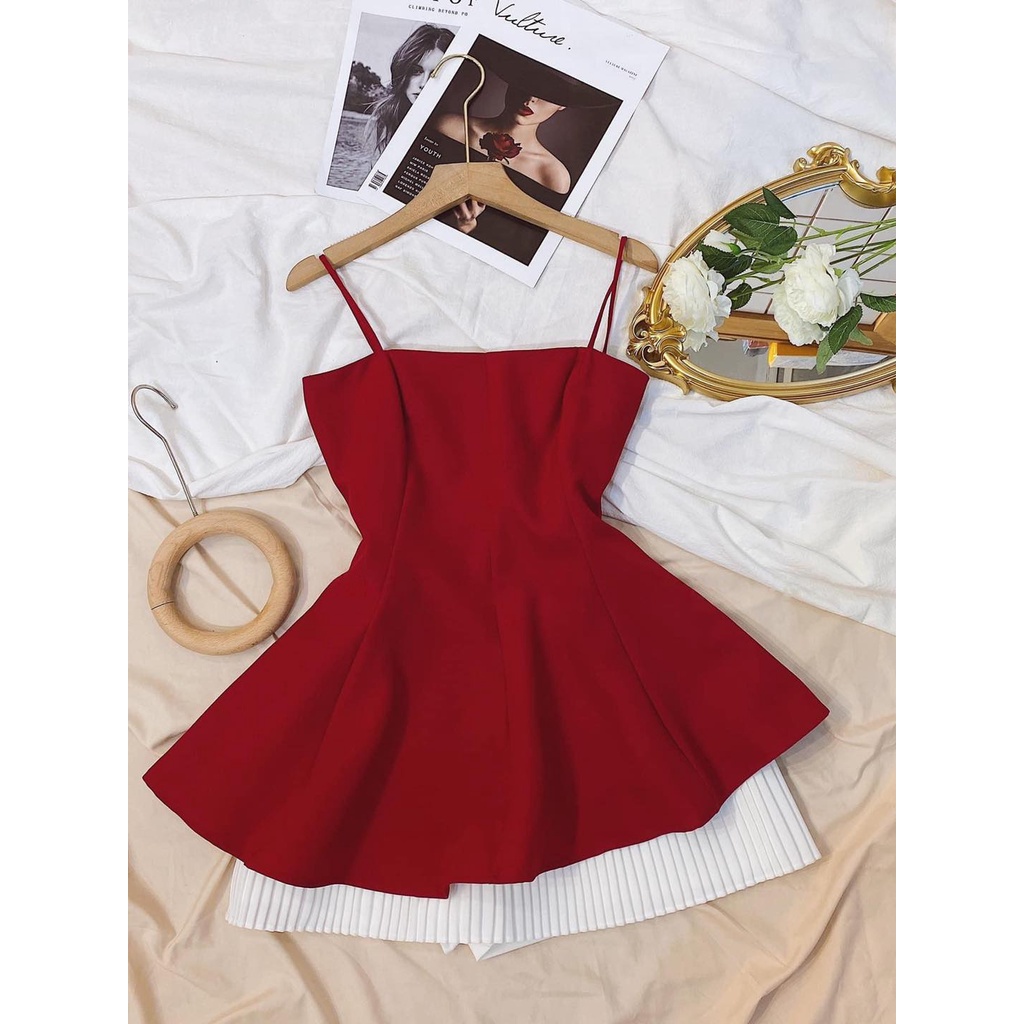 Áo 2 dây thiết kế peplum tà chéo vải cotton