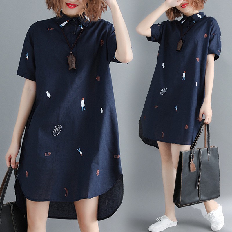 G170 Đầm big size dáng suông kiểu sơ mi thời trang