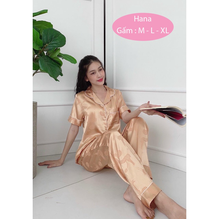 Đồ bộ pijama nữ lụa gấm cao cấp quần dài tay ngắn bigsize 45kg - 80kg (BD014) | BigBuy360 - bigbuy360.vn