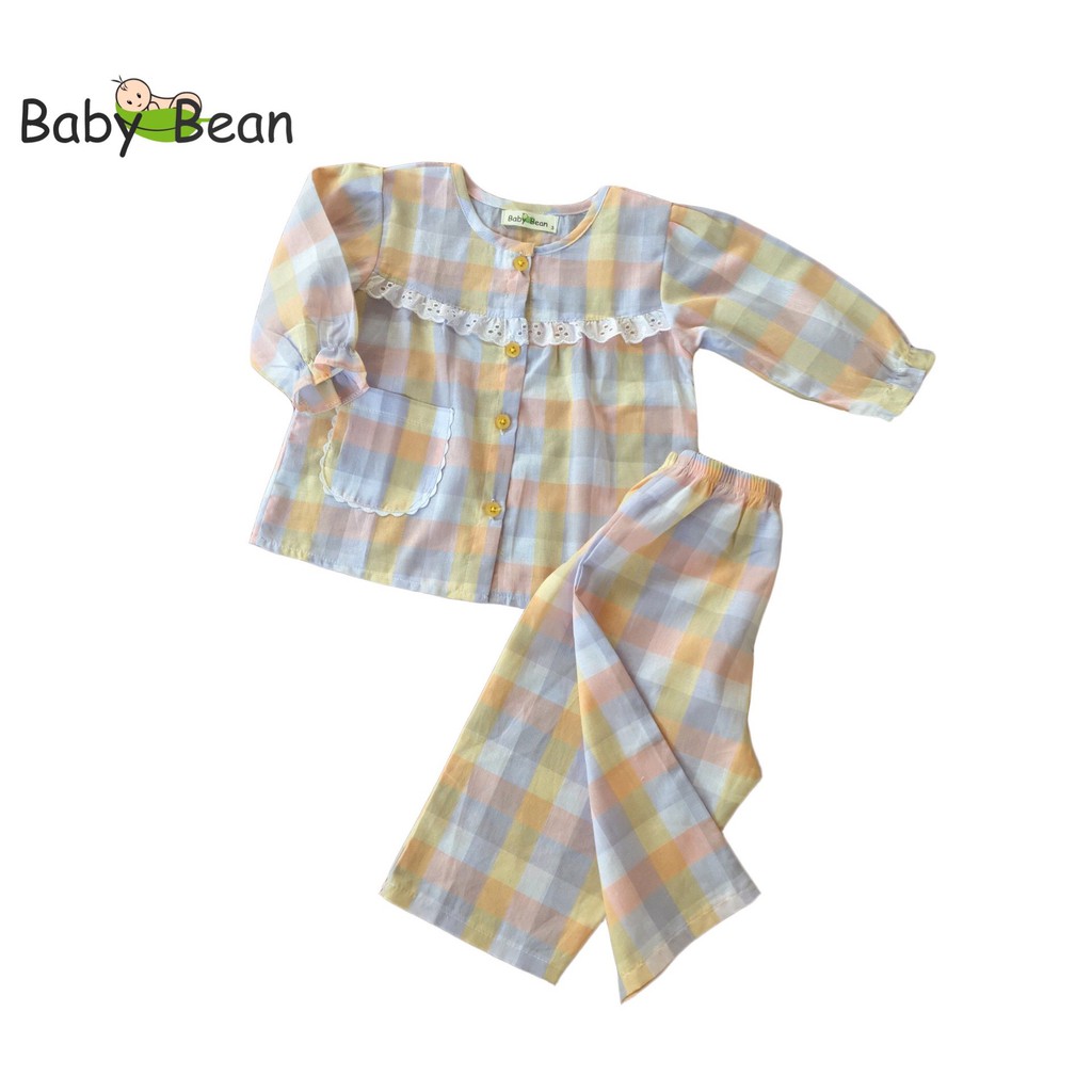 [MÃ THƯƠNG HIỆU YÊU THÍCH Voucher giảm 10%] Đồ Bộ Phối Ren Tay Dài Quần Dài Bé Gái BabyBean