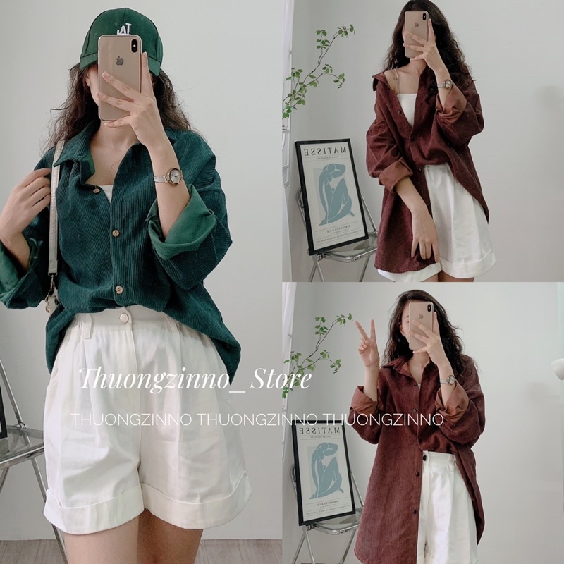 [Ảnh thật/Video] Áo Sơ Mi Nhung TĂM Unisex Form Rộng Hàn Quốc - Áo sơ mi nữ basic phong cách kiểu màu Vintage