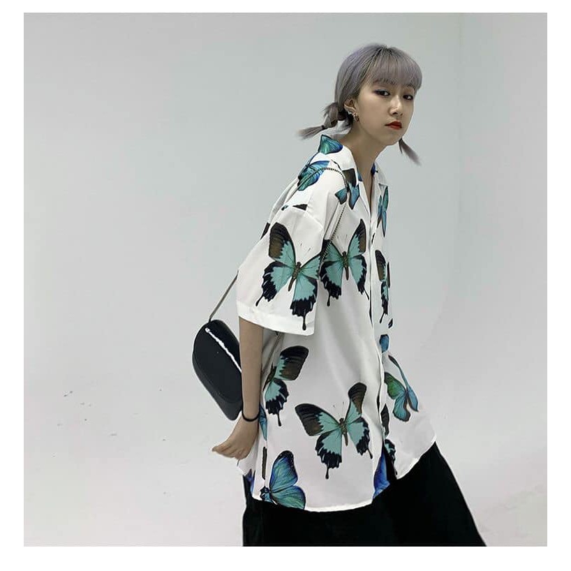 Áo sơ mi unisex phom to tay lỡ họa tiết BƯỚM to A0085