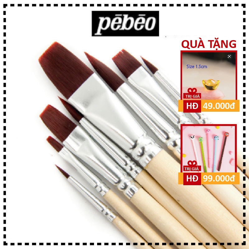 Bộ cọ vẽ màu nước Pebeo popart set 8 cây gồm cọ dẹt và tỉa dùng vẽ màu nước, sơn dầu, acrylic, gouache