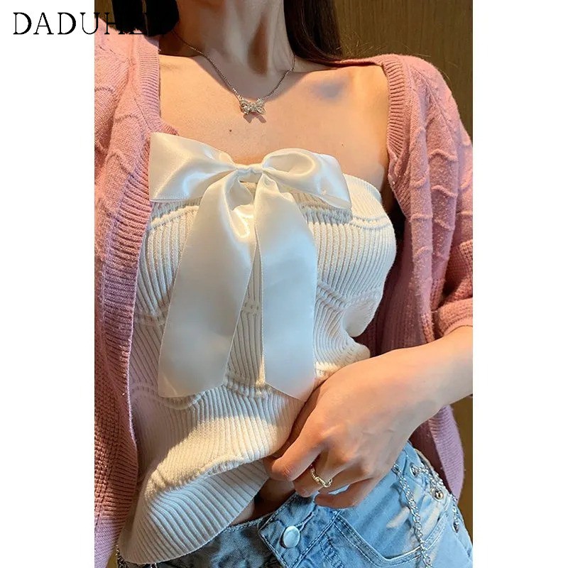 DaDuHey💕 Women's Bow-Knot Bottoming Tube Top Camisole 2021 Summer New White Top