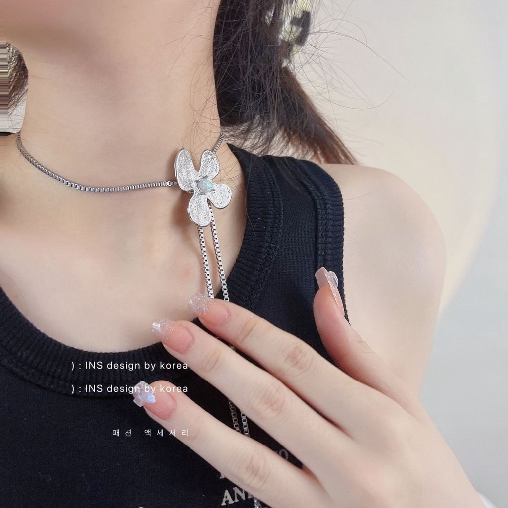 Vòng Cổ Chuỗi Xích Kéo Dây Xích Nhỏ Hình Hoa Tinh Tế Chất Lượng Cao Thời Trang Cá Tính