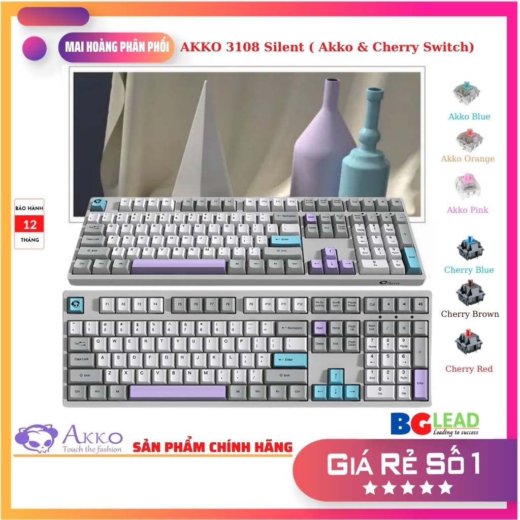 [Chính hãng] Bàn phím cơ AKKO 3108 Silent V2 ( Akko V2 &amp; Cherry Switch) - Mai Hoàng phân phối vào Bảo hành