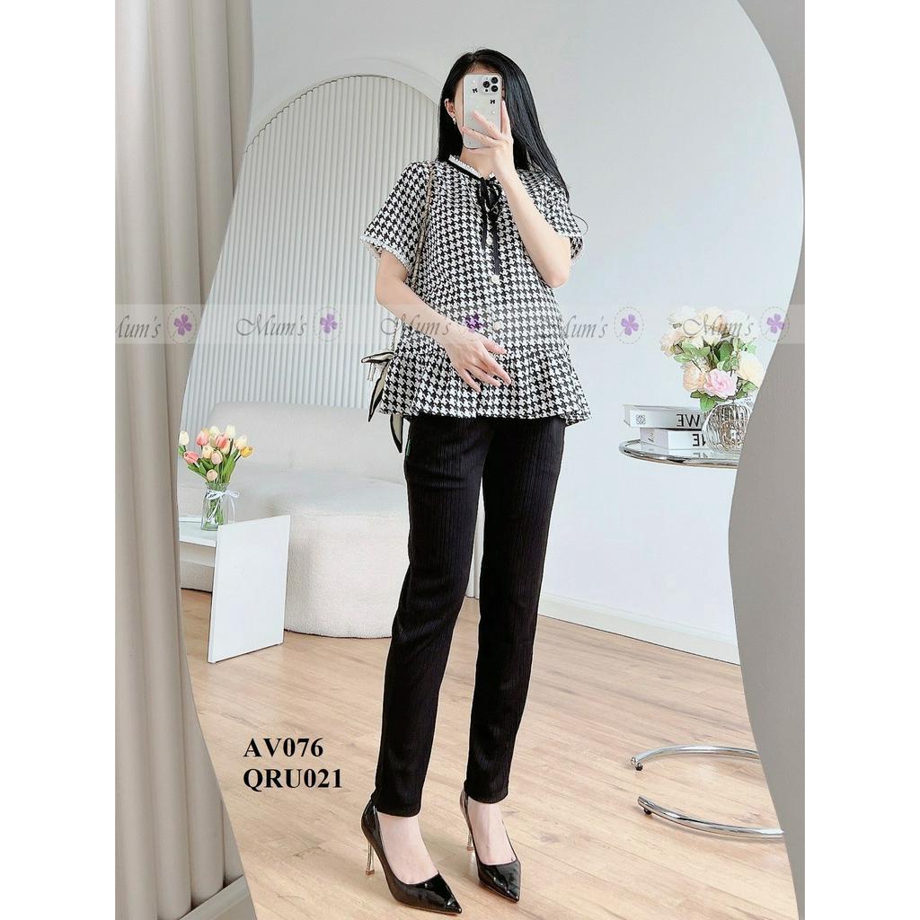 Quần bầu công sở thiết kế MUM'S SHOP  FREESHIP   QRU021M- Đũi xước baggy đáp bụng