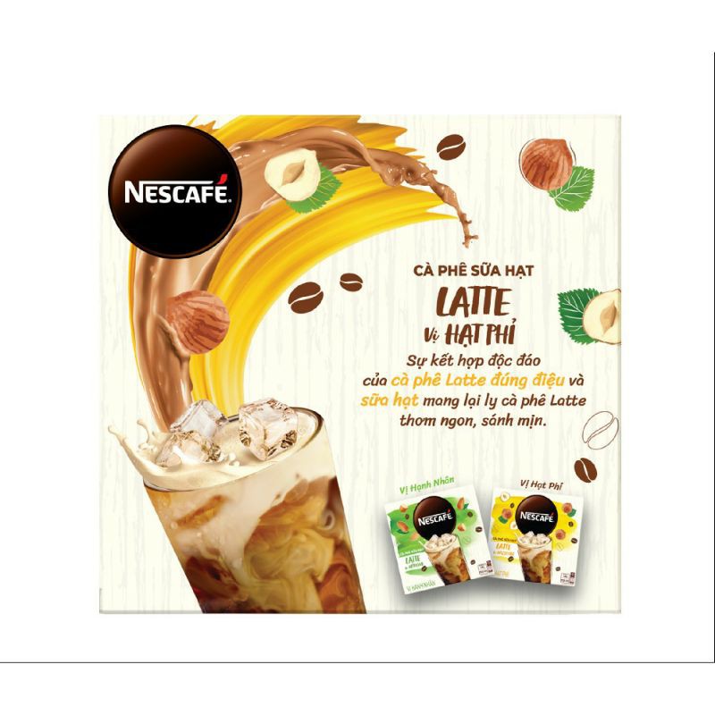 Cà phê hòa tan NESCAFÉ Latte Sữa Hạt Vị Hạt Phỉ (Hộp 10 gói x 24g)