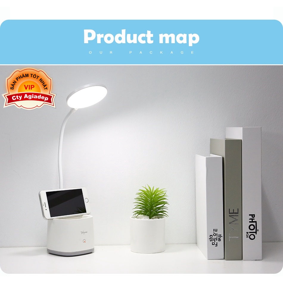 Đèn học để bàn kiêm hộp đựng bút, kê điện thoại, pin sạc không dây siêu xịn YAGE Agiadep.com