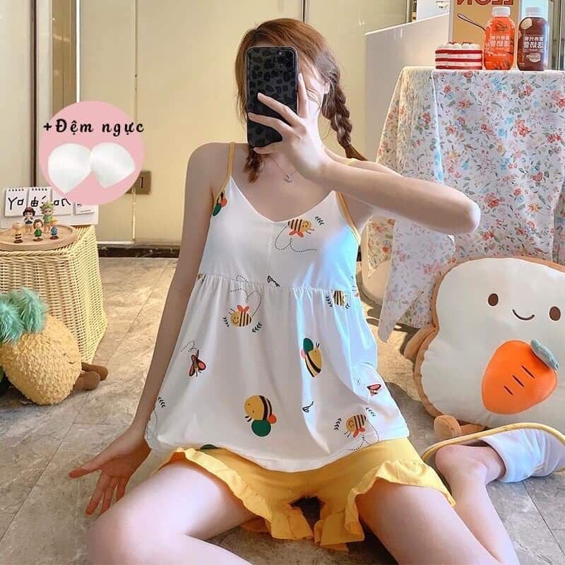 Đồ Bộ Nữ Mặc Nhà 2 Dây Xinh - Cotton Mềm Mát - Kèm Đệm Mút Ngực. | BigBuy360 - bigbuy360.vn