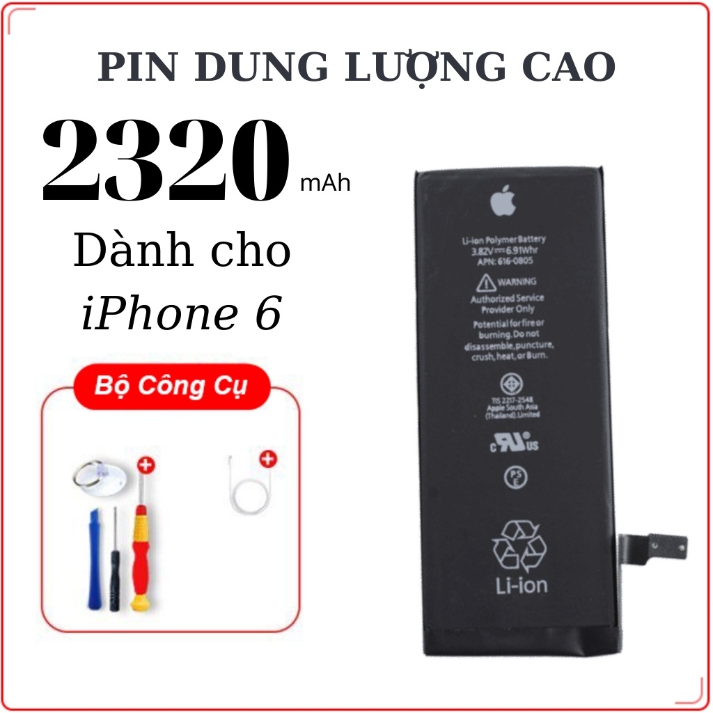 Pin iPhone 6 dung lượng cao, chính hãng tiêu chuẩn EU, dung lượng 2320mAh, Bảo hành 6 tháng