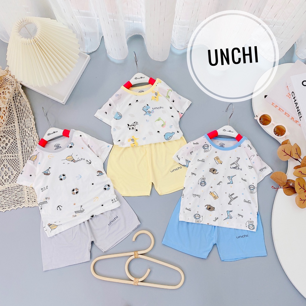Bộ Cộc Tay Unchi peptit Trắng Họa Tiết Quần Màu Cho Bé Trai Bé Gái - Umee kids