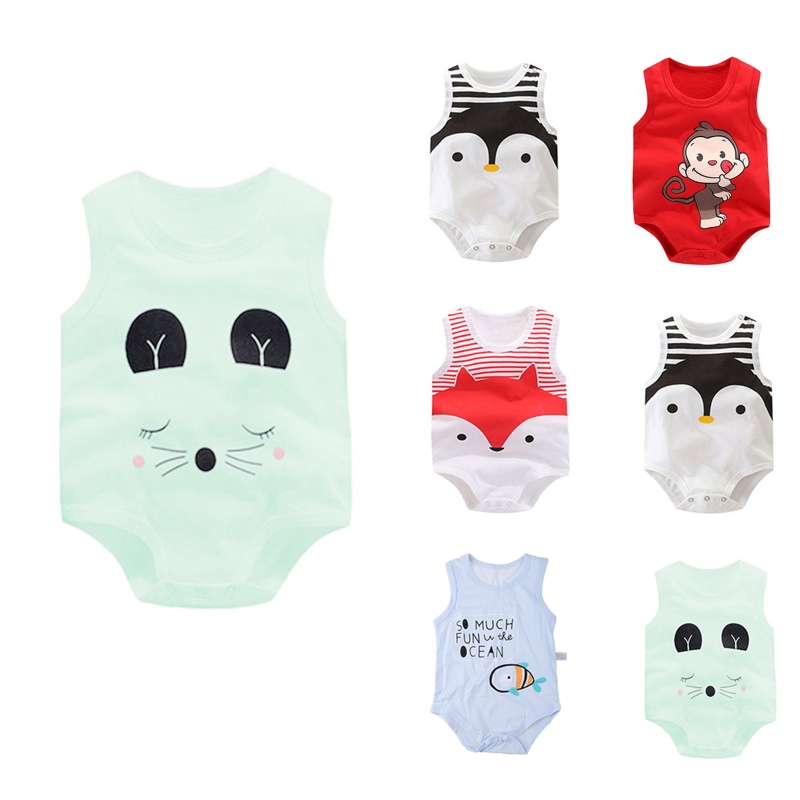 Bộ Áo Liền Quần Không Tay In Hoạt Hình Dành Cho Trẻ Sơ Sinh