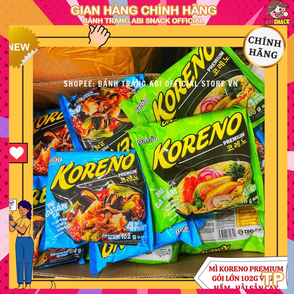 [MỚI RA MẮT] MÌ KORENO PREMIUM LOẠI MỚI HẢI SẢN CAY-GÀ HẦM GÓI LỚN 100G