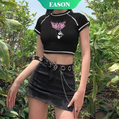 SANRIO Áo Croptop Tay Ngắn Phong Cách Gothic Harajuku Thời Trang Mùa Hè 2022 Kuromi Dành Cho Bạn Nữ Y2k