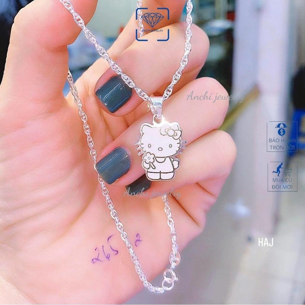 Dây chuyền mèo kitty khắc tên cho bé gái, chuẩn bạc ta nguyên chất, Anchi jewelry