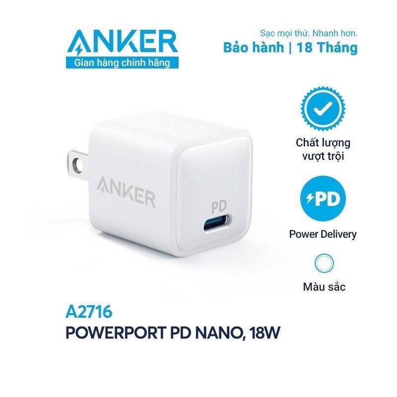 Củ sạc Anker Power port lll Nano chuẩn PD 18w - A2716