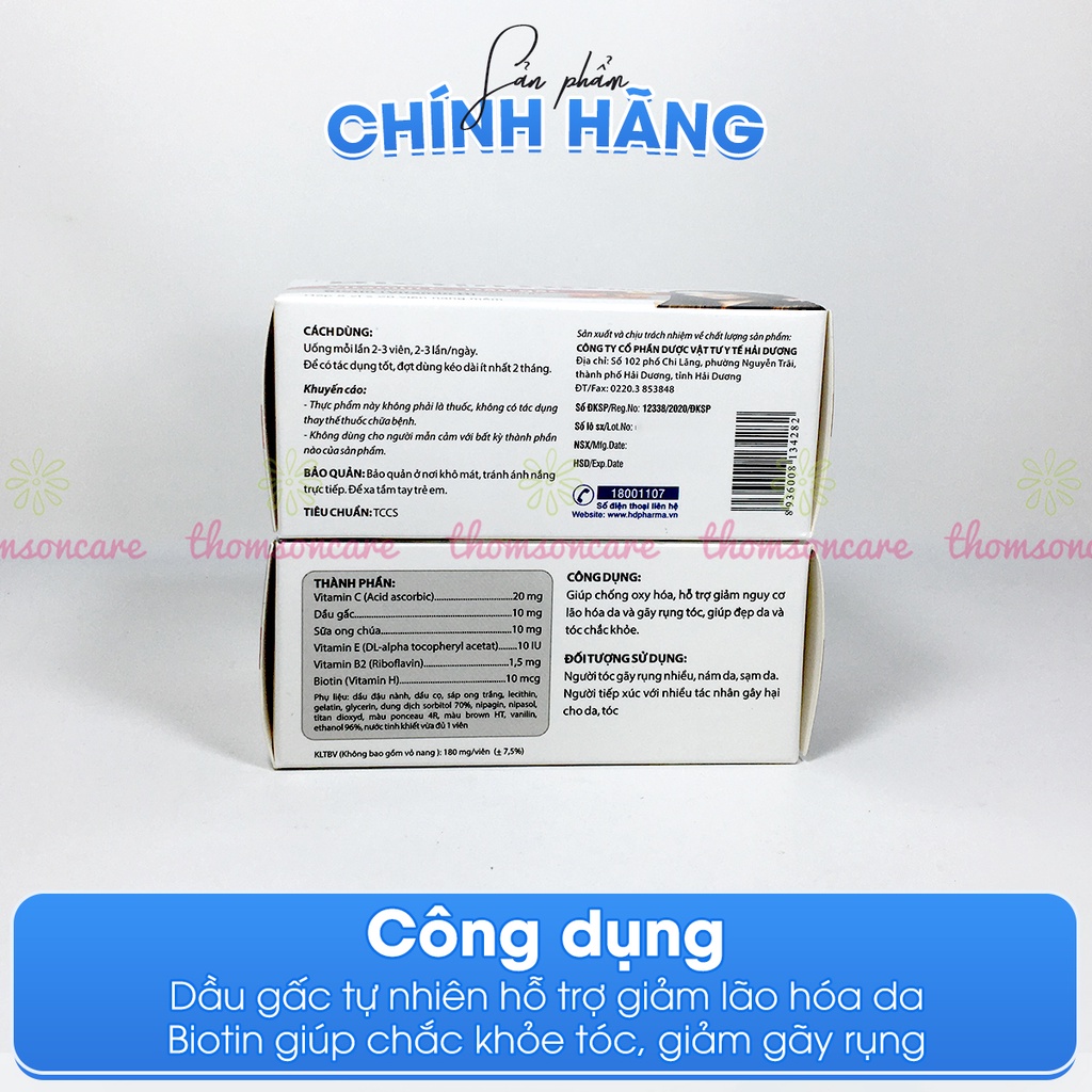 Bổ sung Biotin Vitamin H - giúp giảm rụng róc, sạm da - Hộp 100 viên uống mọc tóc