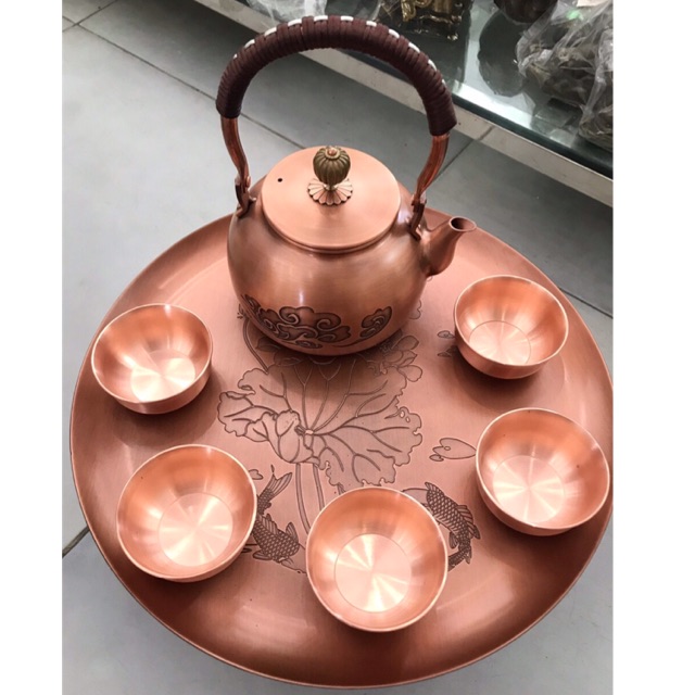 Bộ ấm chén đồng đỏ hàng kĩ
