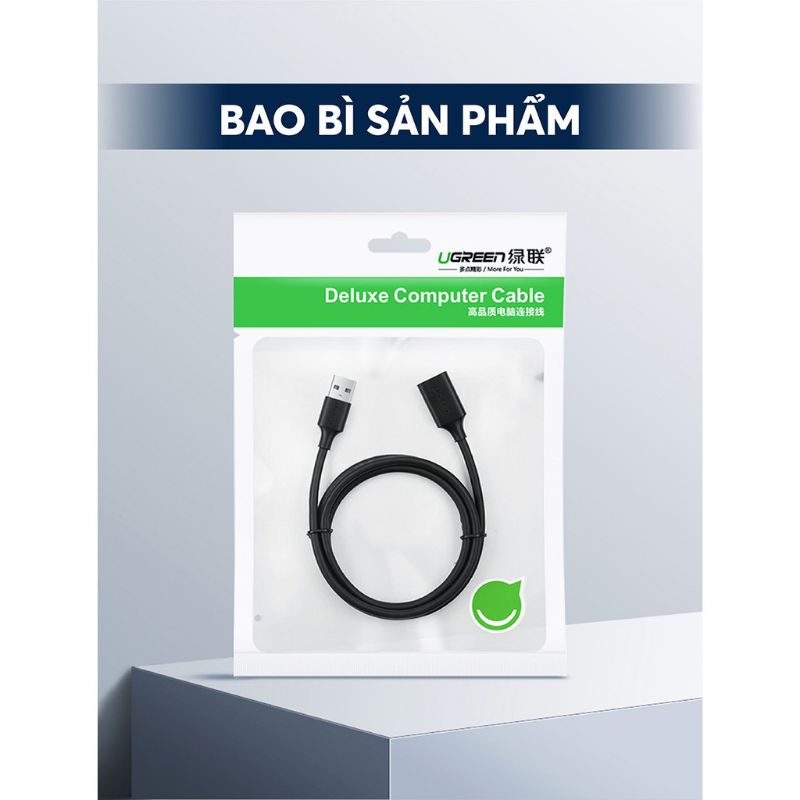 Dây USB 2.0 nối dài UGREEN US103 10314 dài 1M dùng cho PC, Laptop, Macbook - Hàng Chính Hãng