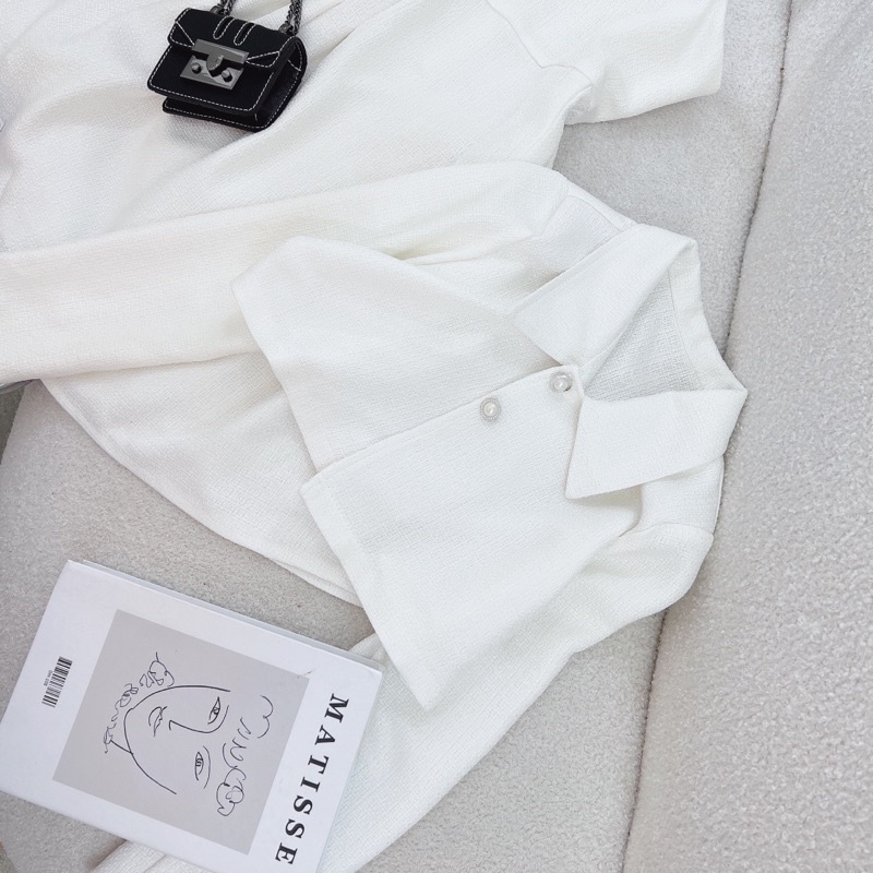 SET ĐẦM DẠ 2 DÂY XOÈ + ÁO KHOÁC CROPTOP VEST TAY DÀI MS198