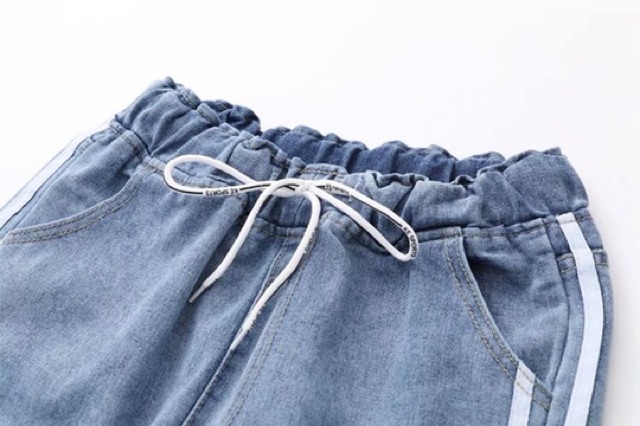 ( ẢNH THẬT ) Quần Baggy Jeans 2 Sọc Trắng - Cạp chun co giãn, chất jeans mềm đứng dáng | BigBuy360 - bigbuy360.vn