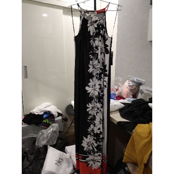 Đầm maxi dài cổ yếm xẻ tà sau Soho VNXK xuất khẩu dư xin hoạ tiết hoa boho vintage