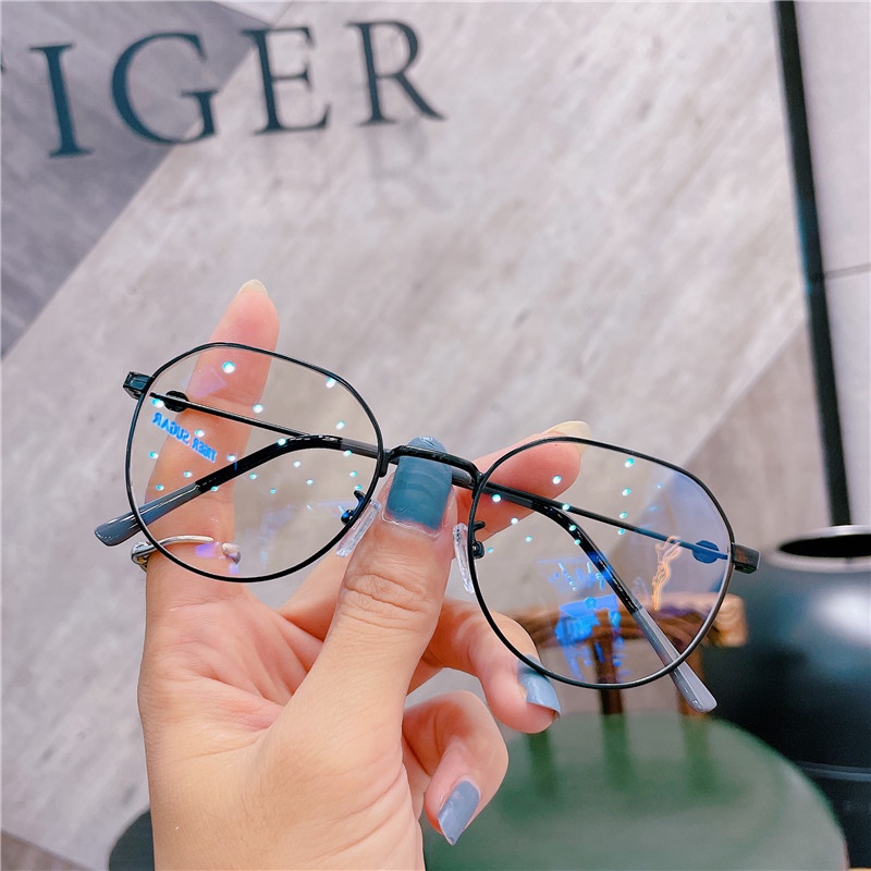 Mắt kính gọng kim loại tròn chống bức xạ phong cách retro Hàn Quốc