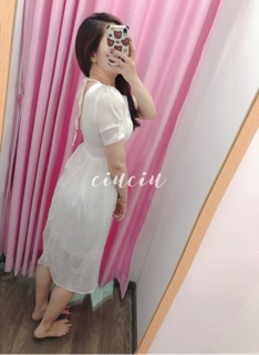Đầm Midi Trắng Hở Lưng Bo Eo🌻🌻