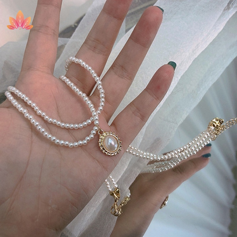 Vòng cổ Hai Lớp Đính Ngọc Trai Phong Cách Hoàng Gia JP5