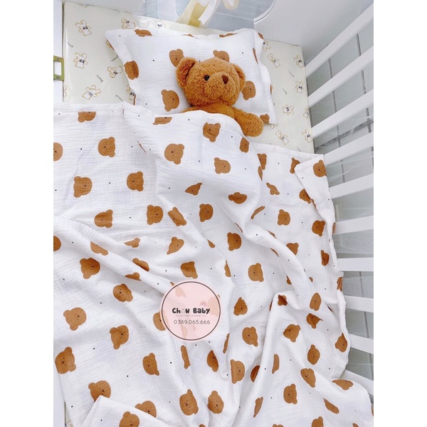 Vải xô muslin mặt gấu chấm bi