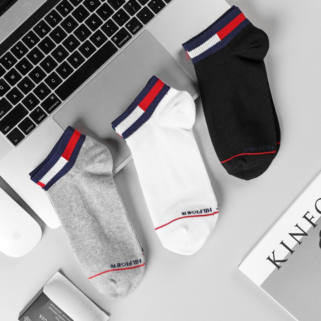 Pack 6 Đôi Vớ nam nữ Ngắn Kẻ Sọc Ngang Viển Cổ Đỏ Tommy Hilifiger  Êm Mềm Mịn Mát