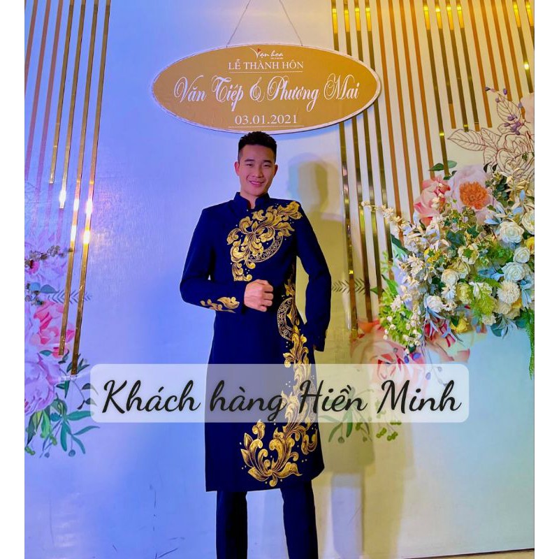 Áo Dài Nam Họa Tiết Vẽ Tay Cao Cấp