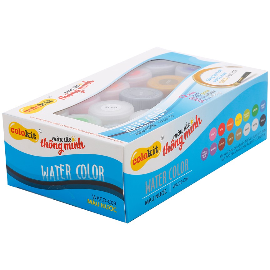 Bộ Màu Nước 15 Màu Colokit WACO09 - Hoàn Toàn Không Độc Hại, An Toàn Cho Bé