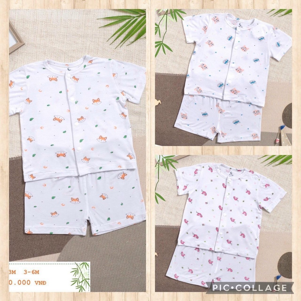Bộ cộc cài giữa Moon vải pettit cho bé họa tiết động vật dễ thương