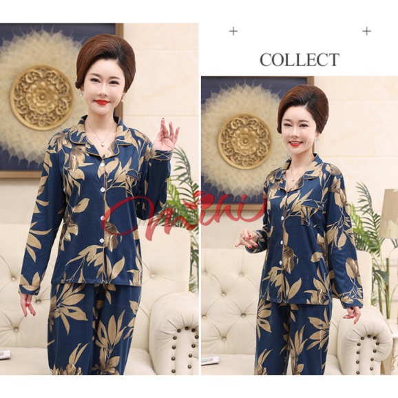 Pijama trung niên nữ dài tay B92 - Bộ đồ ngủ mặc nhà thu đông cho mẹ - Thời trang cho người lớn tuổi đẹp cao cấp Bigsize